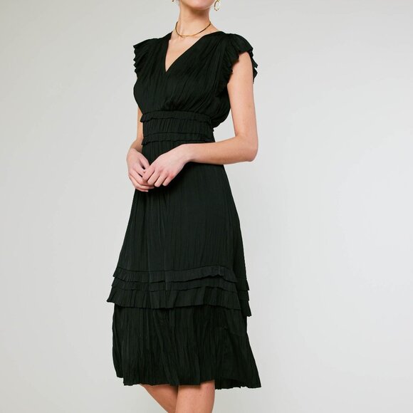 NWT - Sereia Pleated Midi Dress - Black - Size L - Picture 1 of 8